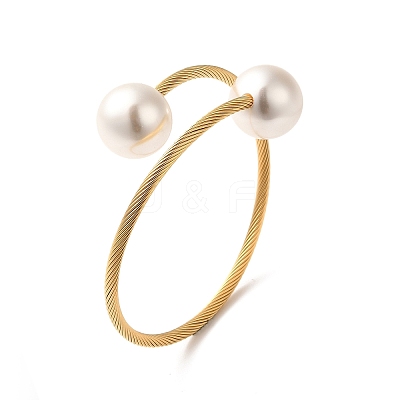 Plastic Imitation Pearl Round Beaded Cuff Bangle X-BJEW-P310-07G-1