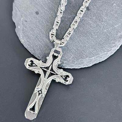 Gothic Style Cross 304 Stainless Steel Pendant Necklaces & Link Bracelets Sets FS-WG287BB-03-1