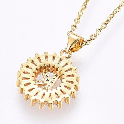 Brass Micro Pave Cubic Zirconia Initial Pendant Necklaces NJEW-H486-30G-K-1