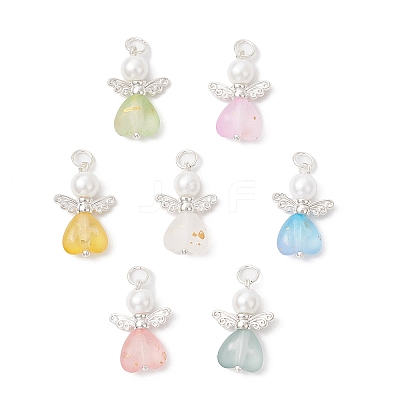 7Pcs Frosted Transparent Acrylic & Glass Pearl Pendants PALLOY-JF04175-02-1