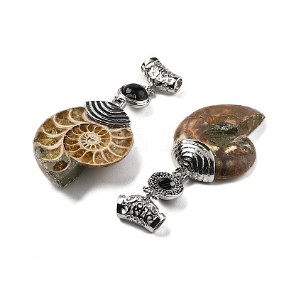Natural Black Agate Fossil Snail Pendants G-F062-08-1