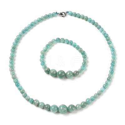 Natural Amazonite Round Beads Bracelets & Necklaces Sets SJEW-L132-19-1