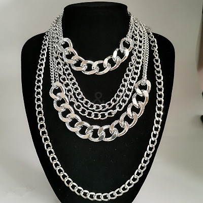 Punk Alloy & Aluminum Cuban Link Chain Multi Layered Necklaces for Women FS-WG4574A-02-1