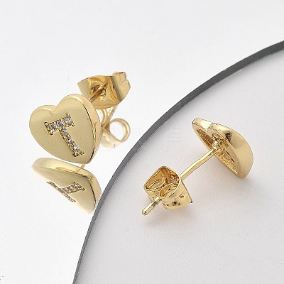 Rack Plating Brass Micro Pave Clear Cubic Zirconia Stud Earrings EJEW-K299-01G-T-1