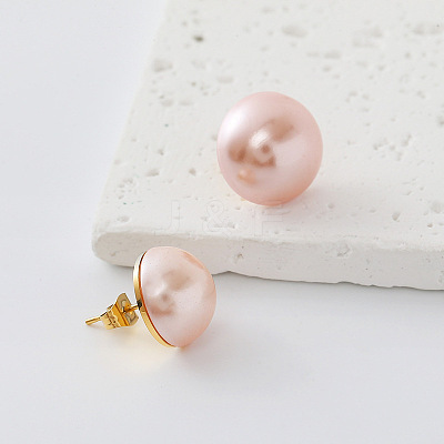 304 Stainless Steel Freshwater Pearl Round Stud Earrings for Women EY9885-3-1