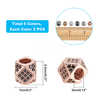Rack Plating Brass Cubic Zirconia Beads ZIRC-FH0001-01-1