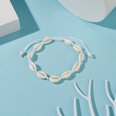 Natural Cowrie Shell Braided Beaded Anklets AJEW-AN00516-01-1