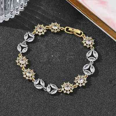 Brass Micro Pave Clear Cubic Zirconia Link Chain Bracelets for Women BJEW-C156-06A-PG-1