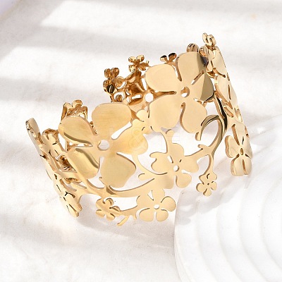 304 Stainless Steel Cuff Bangles for Women BJEW-B166-01G-1