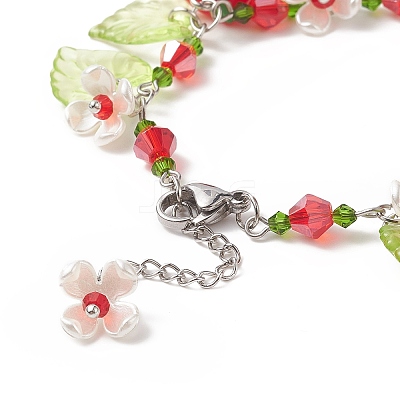 Teacher's Day Theme Resin Apple Charm Bracelets with Acrylic Leaf & Plastic Flower BJEW-JB09209-1