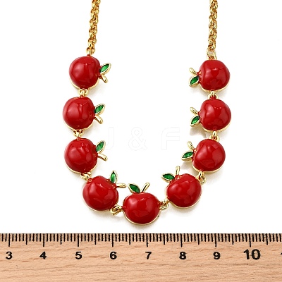 Teachers' Day Brass Red Enamel Fruit Link Chain Necklaces NJEW-K287-04B-G-1