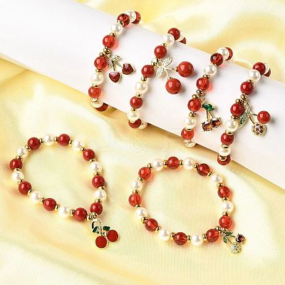 Brass Plastic Beads Bracelets BJEW-D314-02-1