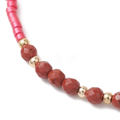 Glass Seed Bead & Natural Red Jasper Beads Bracelets for Women BJEW-MZ00311-04-1