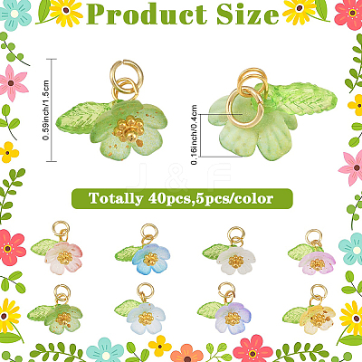 40Pcs 8 Colors Frosted Acrylic Pendants PALLOY-YW00177-1