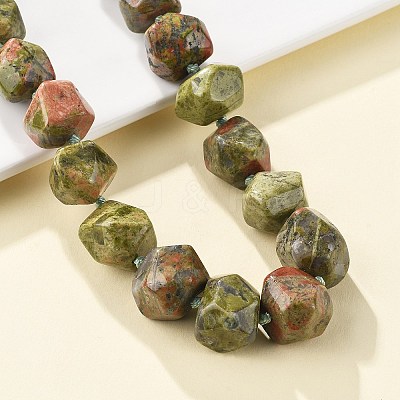 Natural Unakite Nuggets Beaded Necklaces for Women Men NJEW-K388-01U-1