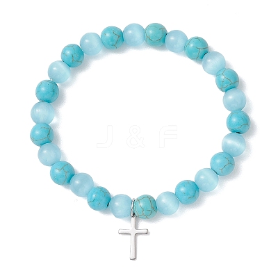 2Pcs Natural Howlite & Synthetic Turquoise Beads Stretch Bracelets BJEW-JB13286-1