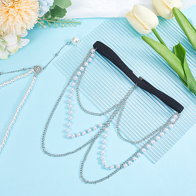 2Pcs 2 Styles Iron with ABS Imitation Pearl and Polyester Thigh Chain AJEW-HY0002-14-1