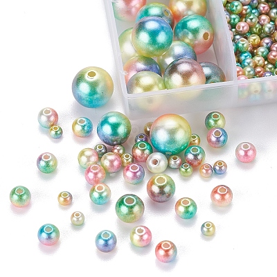 497Pcs 5 Style Rainbow ABS Plastic Imitation Pearl Beads OACR-YW0001-07B-1