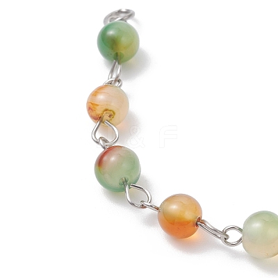 3Pcs 3 Styles Round Dyed Natural Red Agate & Peacock Green Agate & Carnelian & Brass Paperclip Chain Bracelet Making AJEW-JB01425-1