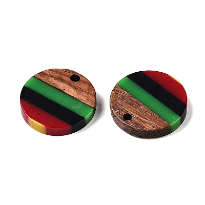 Jamaican Colour Epoxy Resin & Walnut Wood Pendants RESI-N039-122A-1