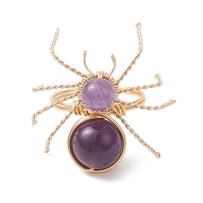 Natural Amethyst Beaded Finger Rings RJEW-TA00210-03-1