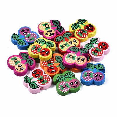 6 Styles Printed Natural Wooden Beads WOOD-S055-33-1