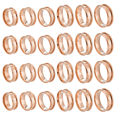 24Pcs 6 Styles 304 Stainless Steel Grooved Finger Ring Settings STAS-ME0003-12RG-1