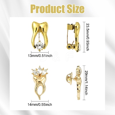 6Pcs 6 Colors Tooth Alloy Rhinestone Brooches for Backpack Clothes JEWB-CJ0001-86-1