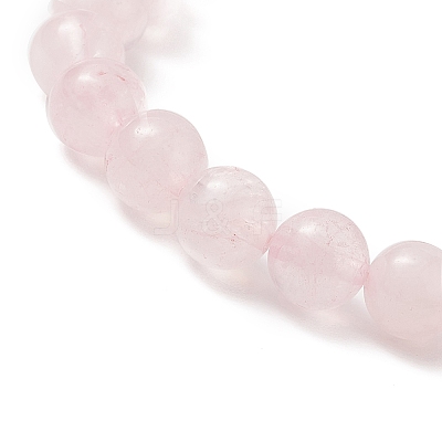 Round Natural Rose Quartz Beaded Stretch Bracelet with Nuggets Charms for Women BJEW-JB09316-02-1