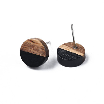 Opaque Resin & Walnut Wood Stud Earrings EJEW-N017-008-B01-1