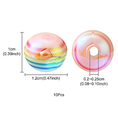 10Pcs Macaron Color Stripe Resin Beads RESI-YW0001-27A-1