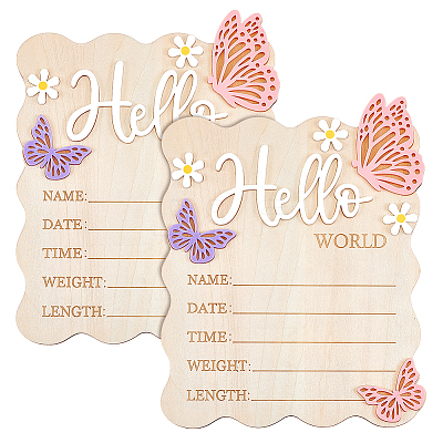 Rectangle MDF Baby Growth Commemorative Card AJEW-WH0752-074-1