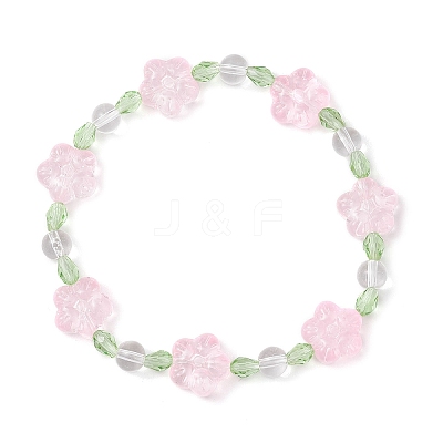Plum Blossom Flower Glass Beads Stretch Bracelets for Women BJEW-JB12138-01-1