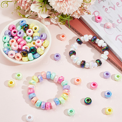 100Pcs UV Plating Rainbow Iridescent Acrylic European Beads MACR-PA0001-29-1