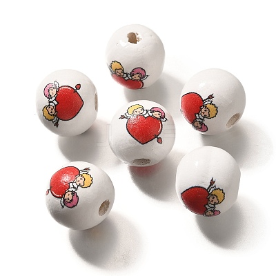 Valentine's Day Element Printed Wood Beads WOOD-R002-01-15-1