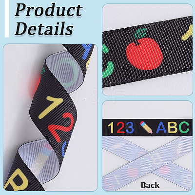 2 Rolls 2 Styles School Season Theme Polyester Colorful Printed Grosgrain Ribbon OCOR-GF0004-23A-1