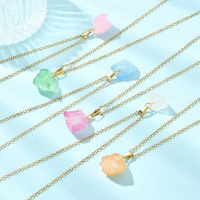 Dyed Natural Quartz Crystal Nuggets Pendant 304 Stainless Steel Cable Chain Necklaces NJEW-JN06185-1