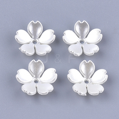 5-Petal ABS Plastic Imitation Pearl Bead Caps X-OACR-T018-02-1