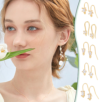 20Pcs 5 Style Brass Micro Pave Clear Cubic Zirconia Earrings Findings EJEW-UN0002-44-1