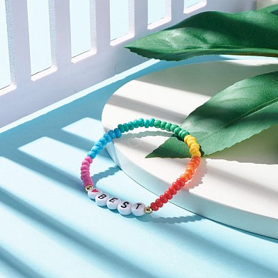 Word BEST Stretch Bracelets BJEW-JB07524-05-1