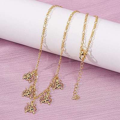 Brass Micro Pave Colorful Cubic Zirconia Ladybug Pendant Necklaces NJEW-A071-08G-1