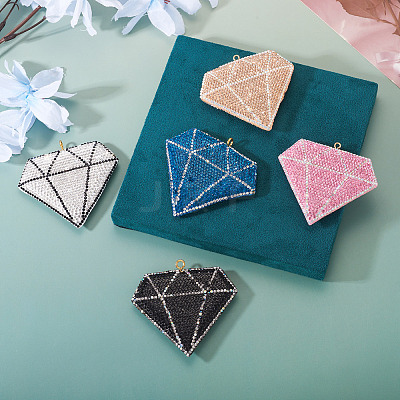 5Pcs 5 Colors Handmade Polymer Clay Rhinestone Big Pendants CLAY-BT0001-16-1