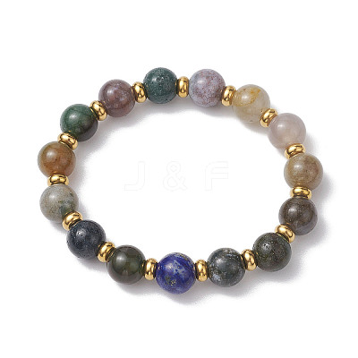 10mm Round Natural Indian Agate Beaded Stretch Bracelets for Women BJEW-JB10628-1