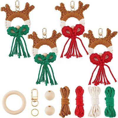 Christmas Theme DIY Handmade Woven Cotton Christmas Reindeer Keychain Making Kits DIY-SC0028-11-1