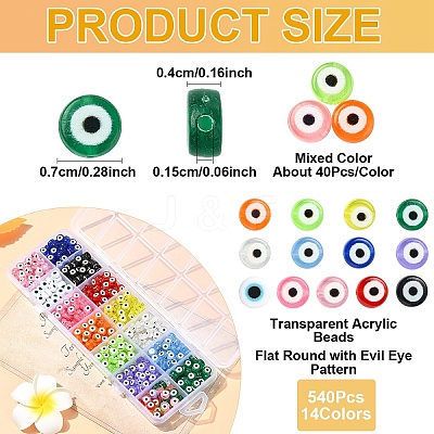 540pcs 14 Colors Transparent Acrylic Beads TACR-YW0002-08-1