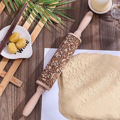 Flower Print Wood Rolling Pin AJEW-WH0528-06-1-1