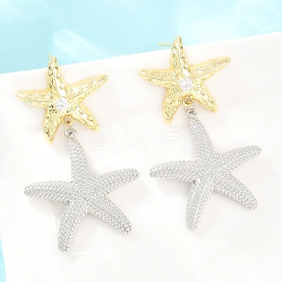 Brass Micro Pave Cubic Zirconia Dangle Stud Earrings EJEW-G471-29D-GP-1