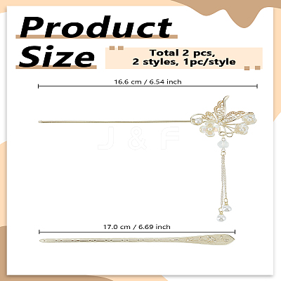 2Pcs 2 Styles Alloy Hair Sticks OHAR-LP0004-04-1