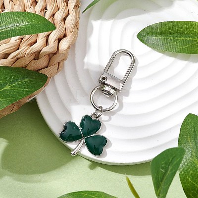 Lucky Clover Alloy Enamel Pendant Decoration HJEW-JM02502-02-1