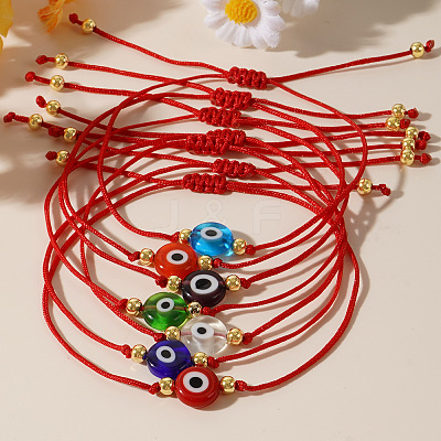 7Pcs Adjustable Glass & Brass Beads Braided Bead Bracelets TW6969-1